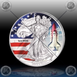 1oz ZDA $1 "Silver Eagle 2014 - SPACE SHUTTLE" BARVNI